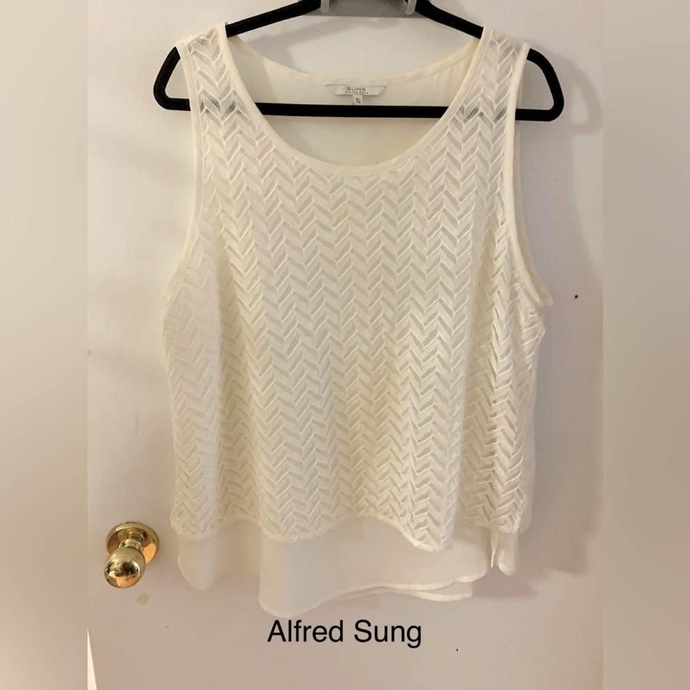 🎉210 ALFRED SUNG cream lace double tank